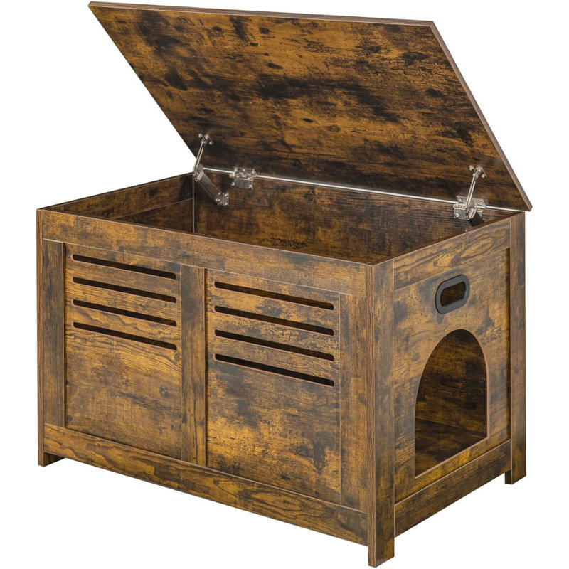 Rustic Brown Wooden Cat Litter Box Enclosure Cabinet