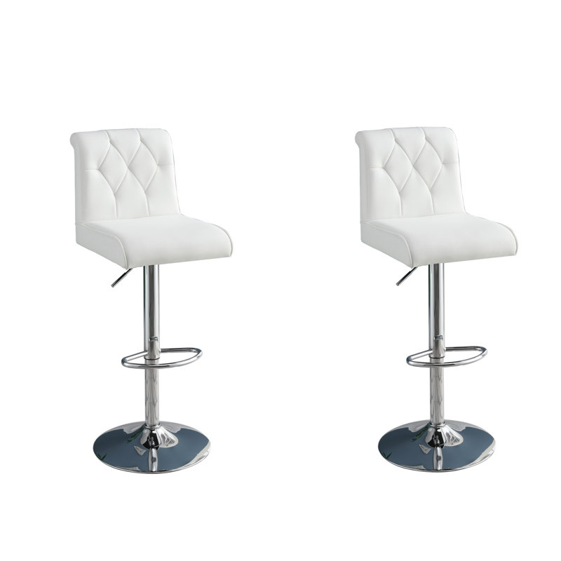 Tabouret de bar réglable à hauteur réglable au gaz en similicuir capitonné à base chromée, ensemble moderne de 2 chaises