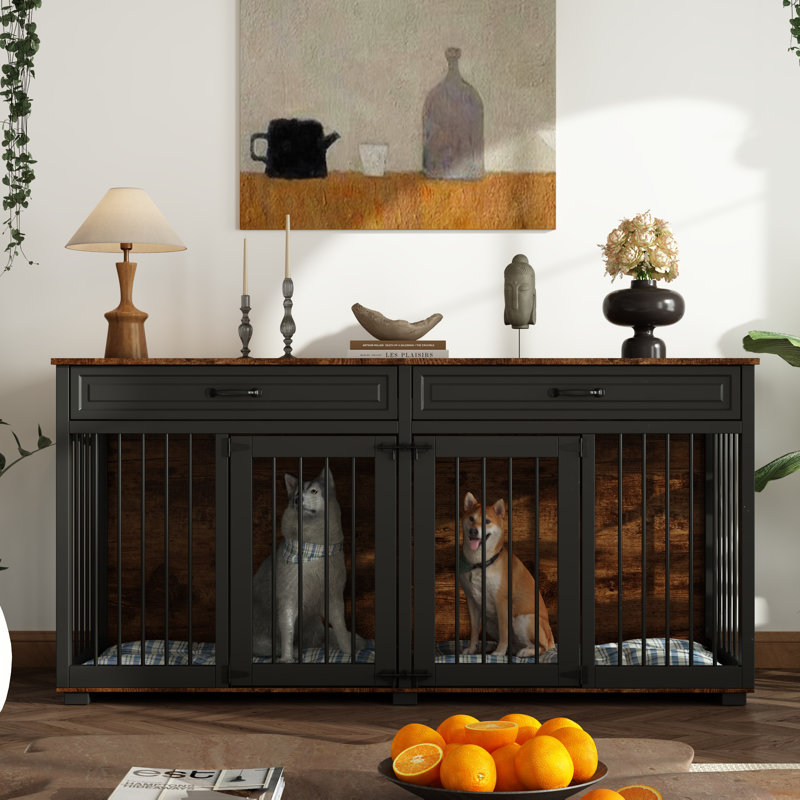 Dorilal Furniture Style Crate with 2 Doors, 33.6" H x 72.4" W x 23.6" D, Tiger Skin/Black and Tiger Skin