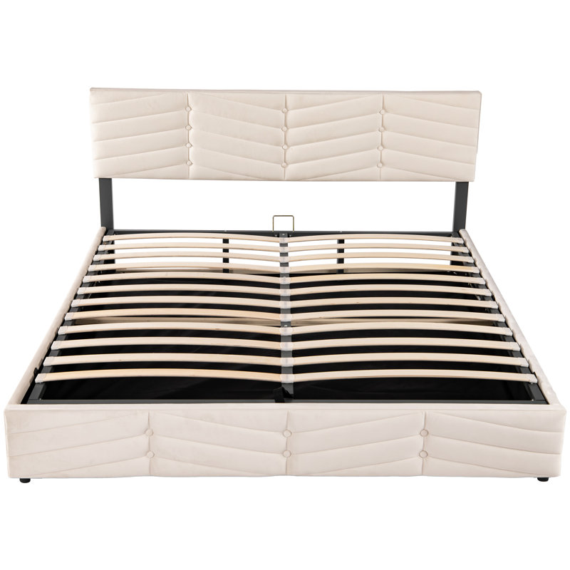 Odige Upholstered Ottoman Storage Bed, Beige, Super King (6')