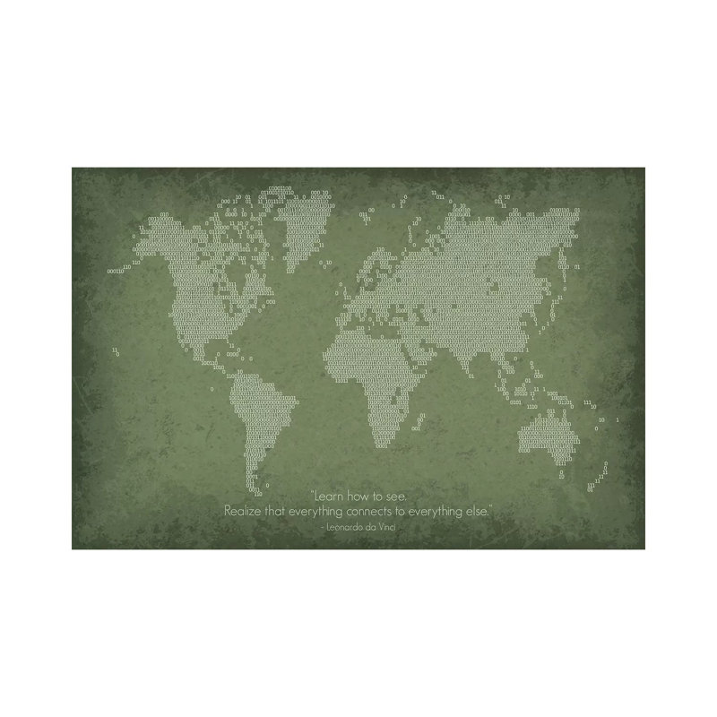 Binary Code World Map - Wrapped Canvas Print, 20.32 cm H x 30.48 cm W