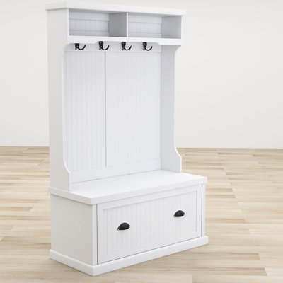 Hall Tree Bench With Shoe Storage And 4-Hook Coat Rack, White - Material Rack Cabinet Construction