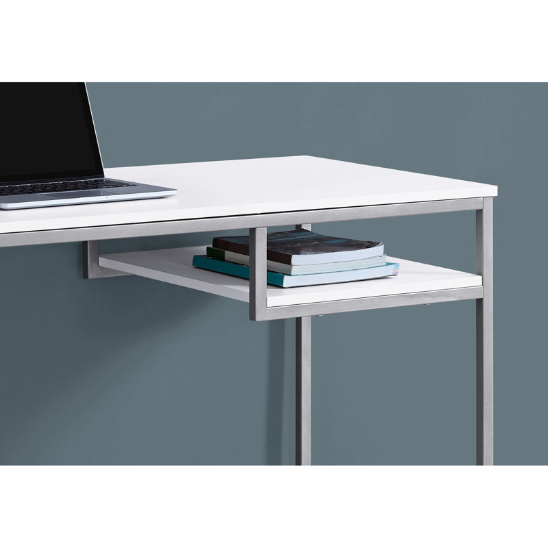 Bureau d'ordinateur pour bureau à domicile, stratifié blanc de 48 po avec pieds en métal gris
