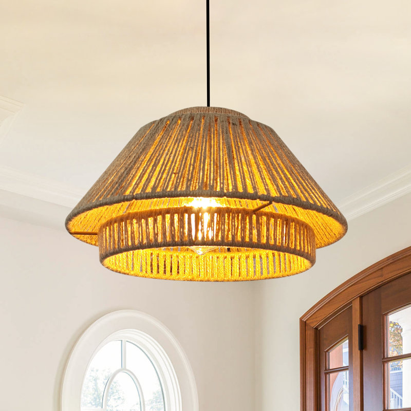 Luminaires de lustre en corde de chanvre tissés à la main à 2 niveaux Farmhouse, luminaires suspendus 1 lumière Boho