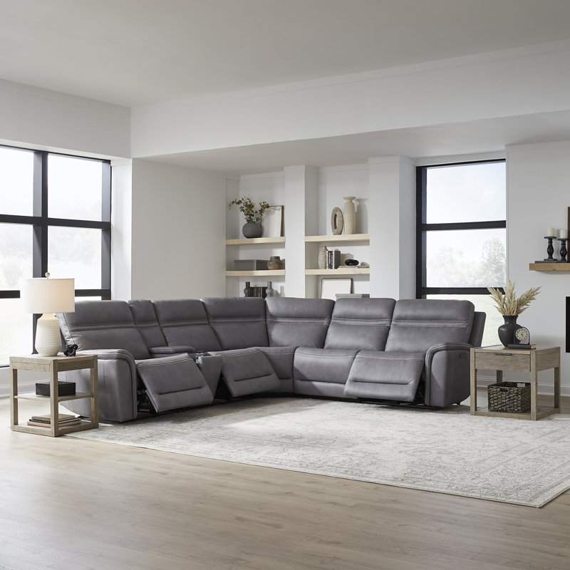 Cabrero 6 Piece Sectional, Blue Gray Top Grain Leather