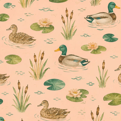 Papier peint adhésif à motif de feuilles de nénuphars de pêche aquarelle Lake l 17,7 po x H 118 po Lake