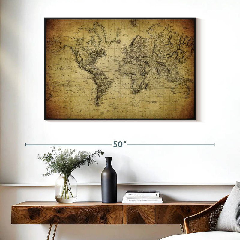 Carte du monde Aliaz sépia, H 27 po x l 40 po