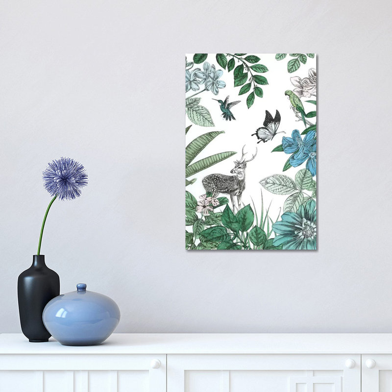 Deer And Flowers by Amelia Ilangaratne - Wrapped Canvas Print, 30.48 cm H x 45.72 cm W