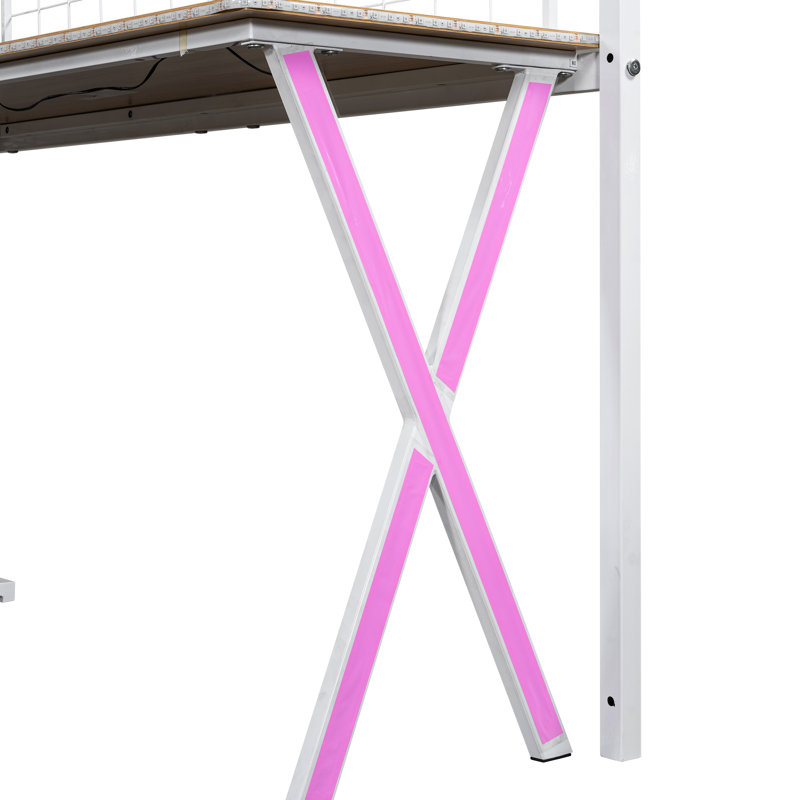 Lit mezzanine blanc avec bureau intégré, rangement et éclairage à DEL - Économisez de l'espace et améliorez le style de votre chambre à coucher.