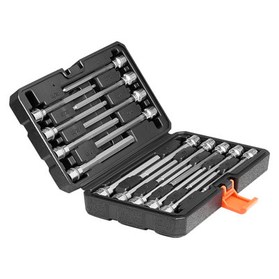 Extra Long Allen Hex Bit Socket Set 18-Piece 3/8 inch Drive S2 Alloy Steel Cr-V | 10.63" x 6.30" x 2.36" | Steel | V | Black