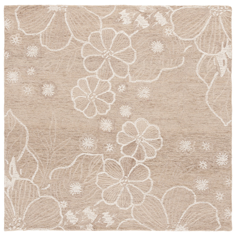 Lyanne Hand Tufted Wool/Cotton Floral Rug in Ivory/Beige, Square 6'