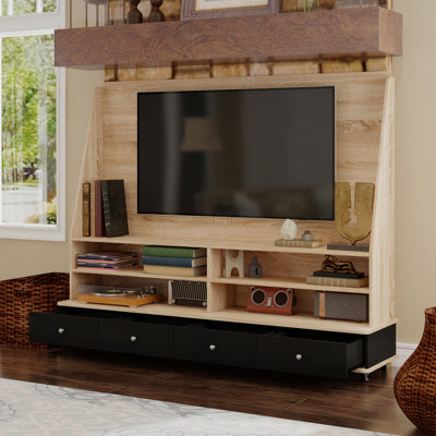 Rustic Modern Entertainment Centre With Adjustable TV Mount, Storage Shelves, And Drawers