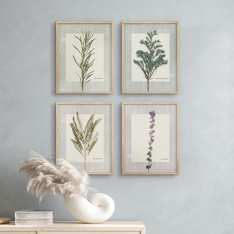 Ensemble de 4 reproductions murales encadrées de fleurs sauvages encadrées sur papier, encadrées sur papier, Naturel