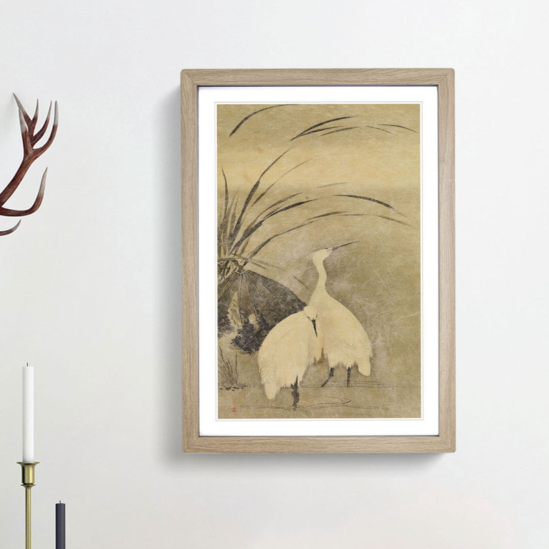 Two Egrets by Sakai Hoitsu - Framed Print, 36cm H x 27cm W x 2cm D, Oak Framed