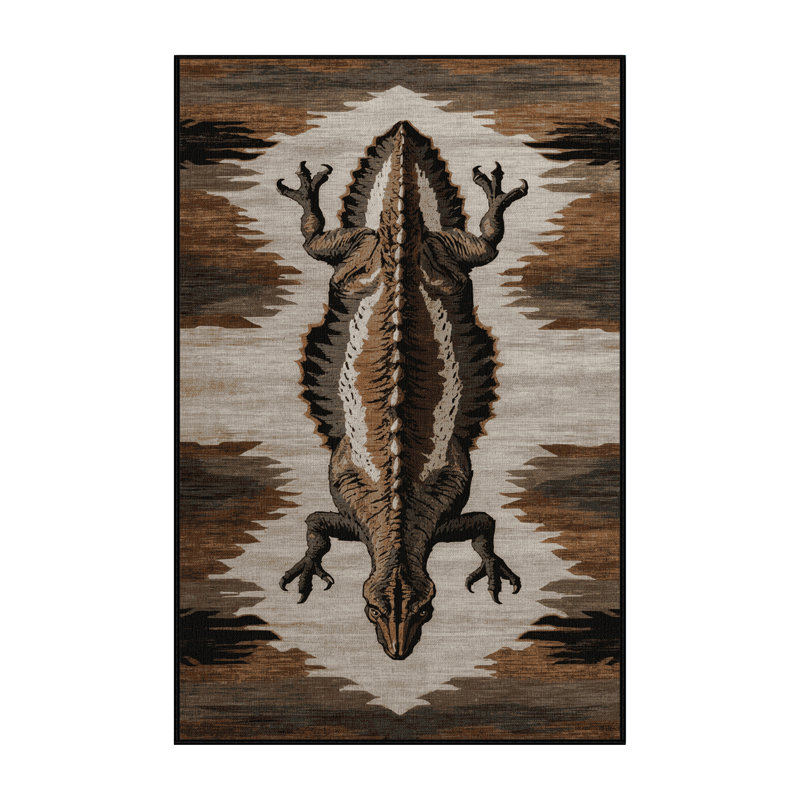 Tapis brun dinosaures lavable à la machine, Rectangle de 5 pi x 8 pi