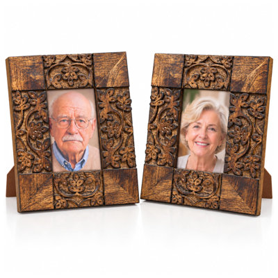 Ensemble de 2 cadres photo en bois, 10 x 8, motif floral sculpté
