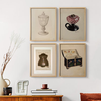 Vintage Sketch XXVIII  Framed Print - Set of 4