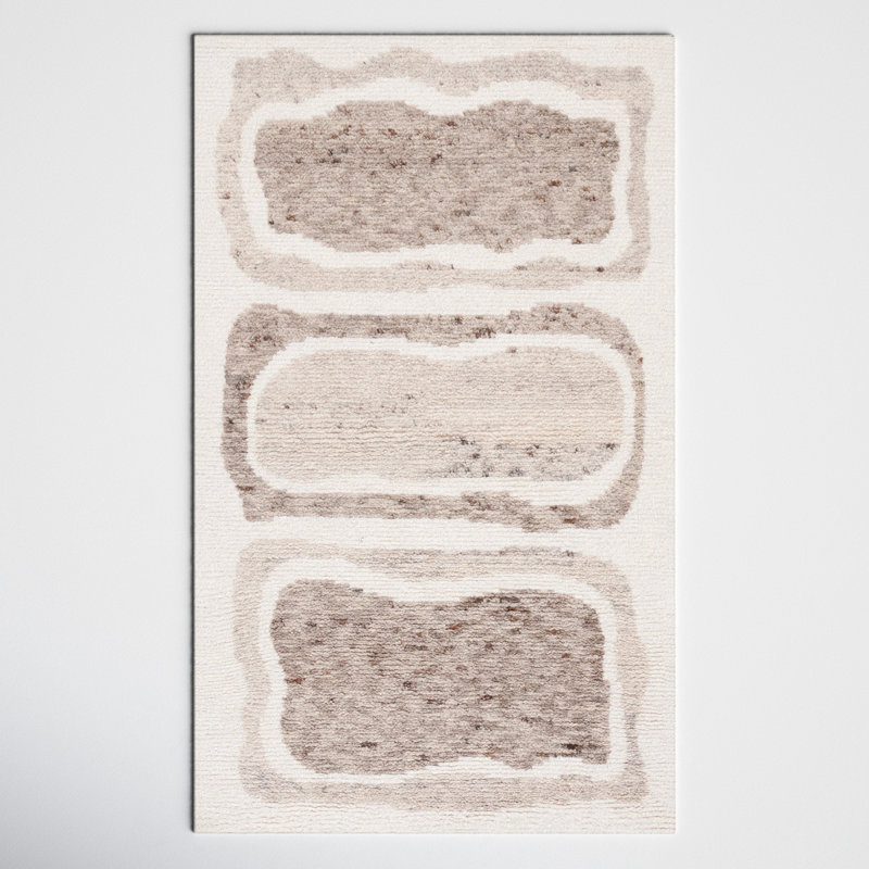 Serana Abstract Hand-Knotted Wool Area Rug in Ivory/Brown, Rectangle 3' x 5'