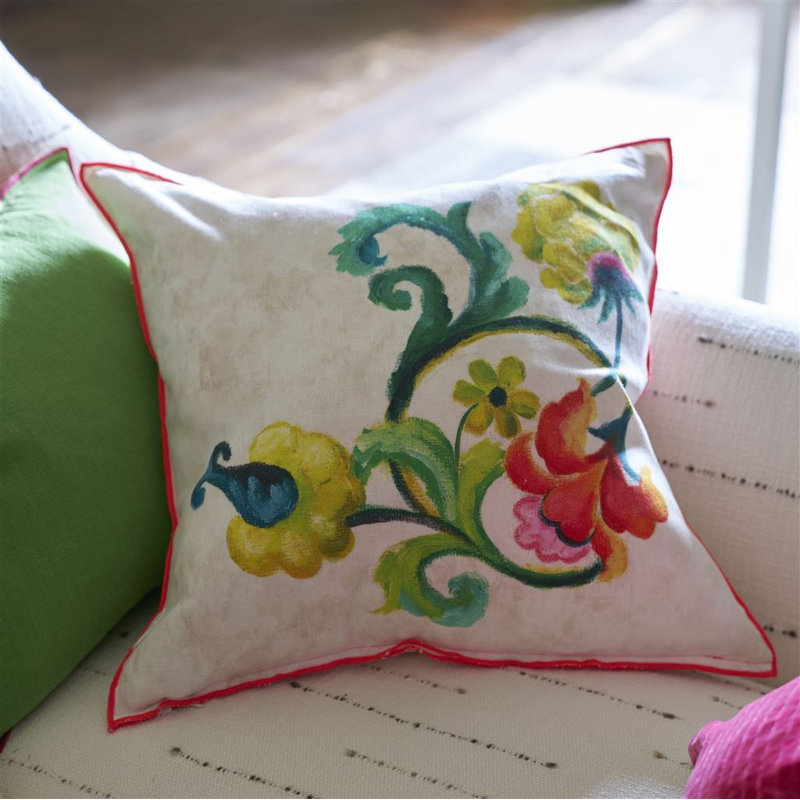 Osier Damasse Decorative Pillow, Fuchsia
