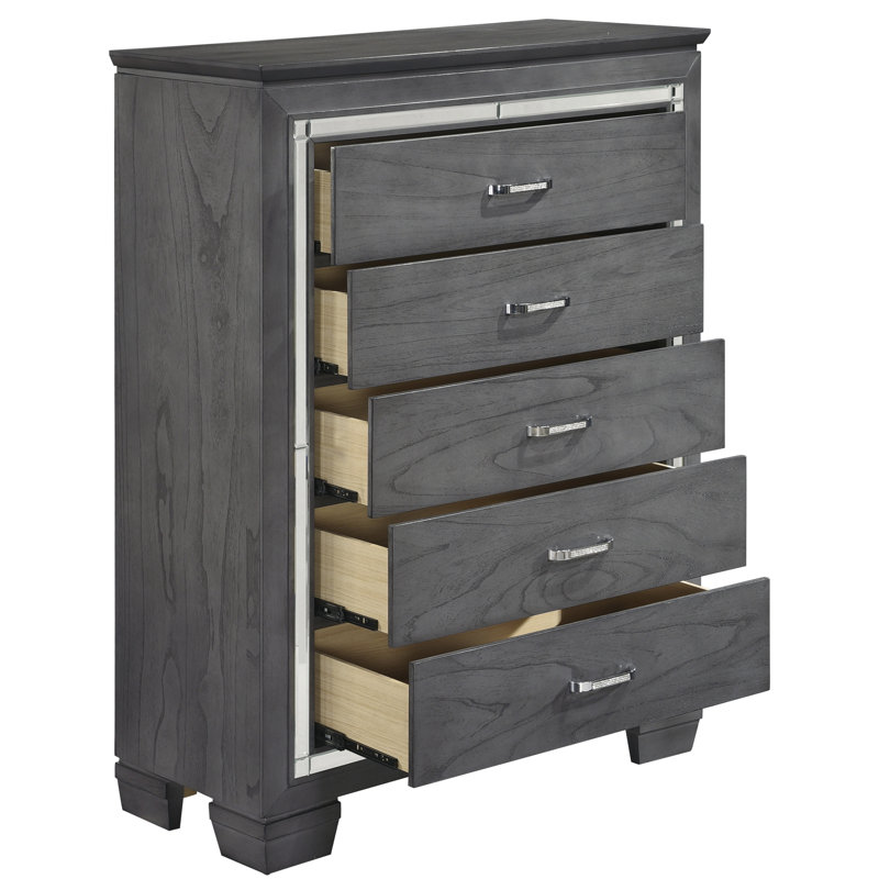 Eudora 38"W 5-Drawer Chest, Gray
