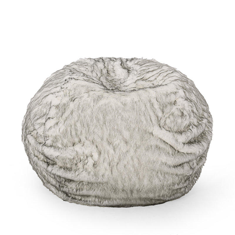 Petit fauteuil à billes arrondi en fausse fourrure de 5 pieds, Fausse fourrure blanche / grise