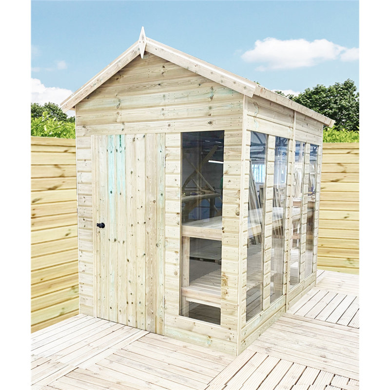 Bronxton 16 x 7 Pressure Treated Tongue And Groove Apex Summerhouse - Potting Shed - Bench