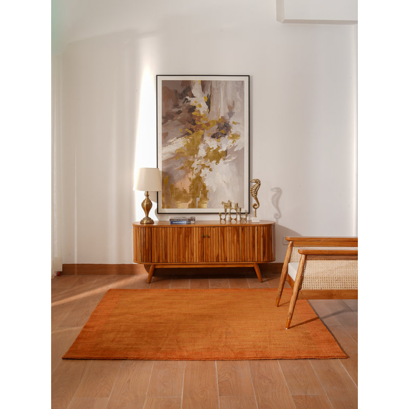 Datto Hand Knotted Loom Wool Eco-Friendly Area Rugs - Square, Orange Color, Plain Solid Design, High Pile Thick Handmade Anti Skid Area Rugs for Living Room, Bed Room