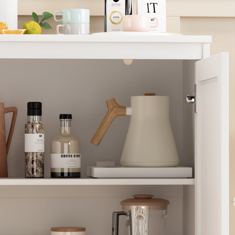 Kitchen Storage Cabinet With Double Doors, Coffee Bar Cabinet With Adjustable Shelves, Sideboard Buffet For Dining Room, Living Room, Entryway