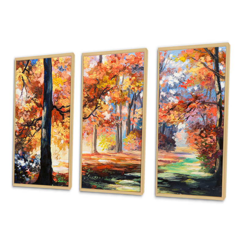 «Fall Trail In Forest», ensemble d'art mural sur toile encadré paysage, H 28 po x l 36 po x P 1 po, Brun