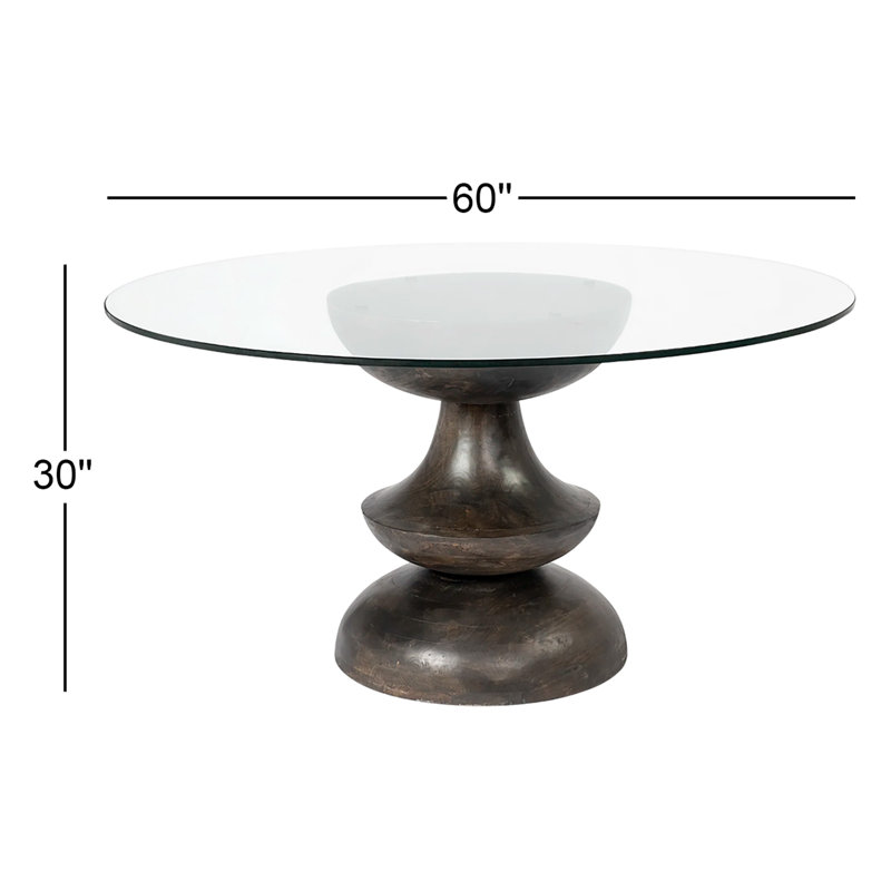 Dorothea Round Glass Top Solid Wood Base Dining Table