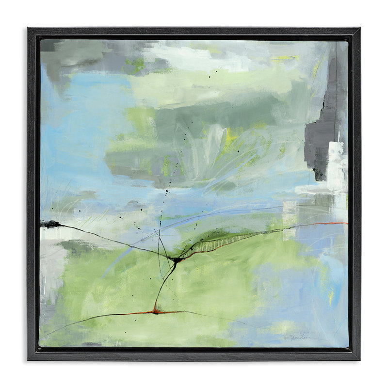 «Abstraction with Streaked Line», art mural par Ruth Fromstein, H 18 po x l 18 po, Cadre flottant noir de jais