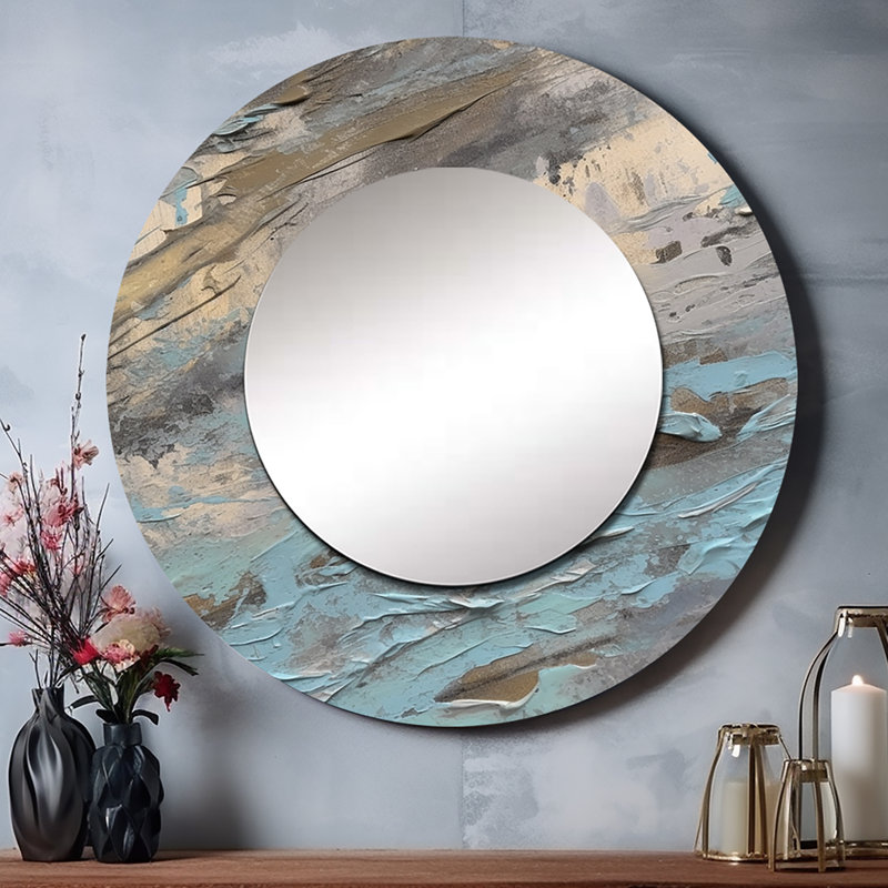 Oili Beige Blue Marbré Artistry I - miroir géométrique, miroir mural rond unique moderne, impression sur métal, 23 po x 23 po