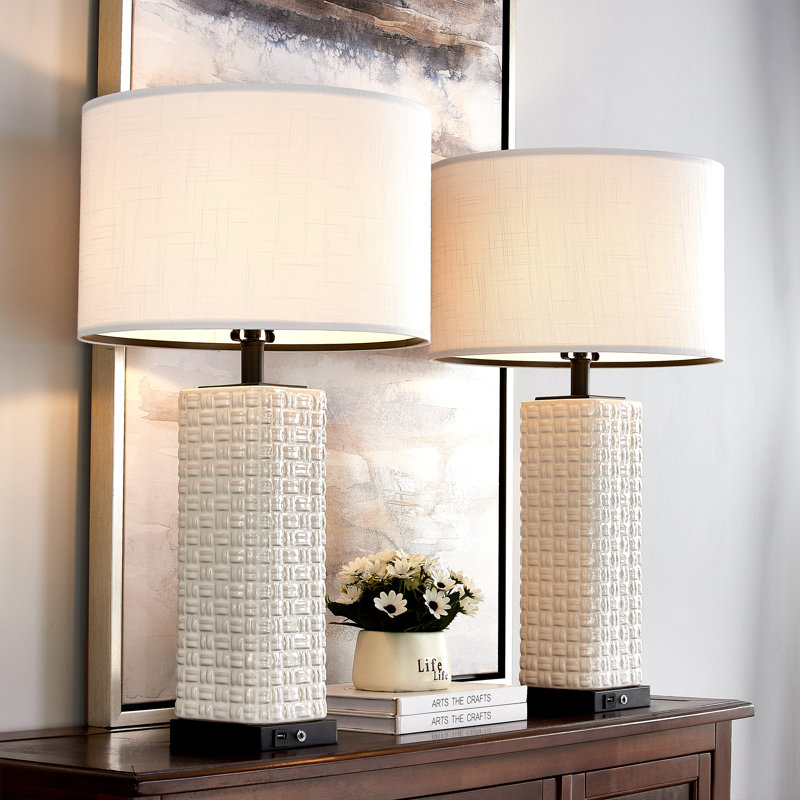 Bartul Ceramic USB Table Lamp Set, 9.06" H x 17.91" W x 16.73" D