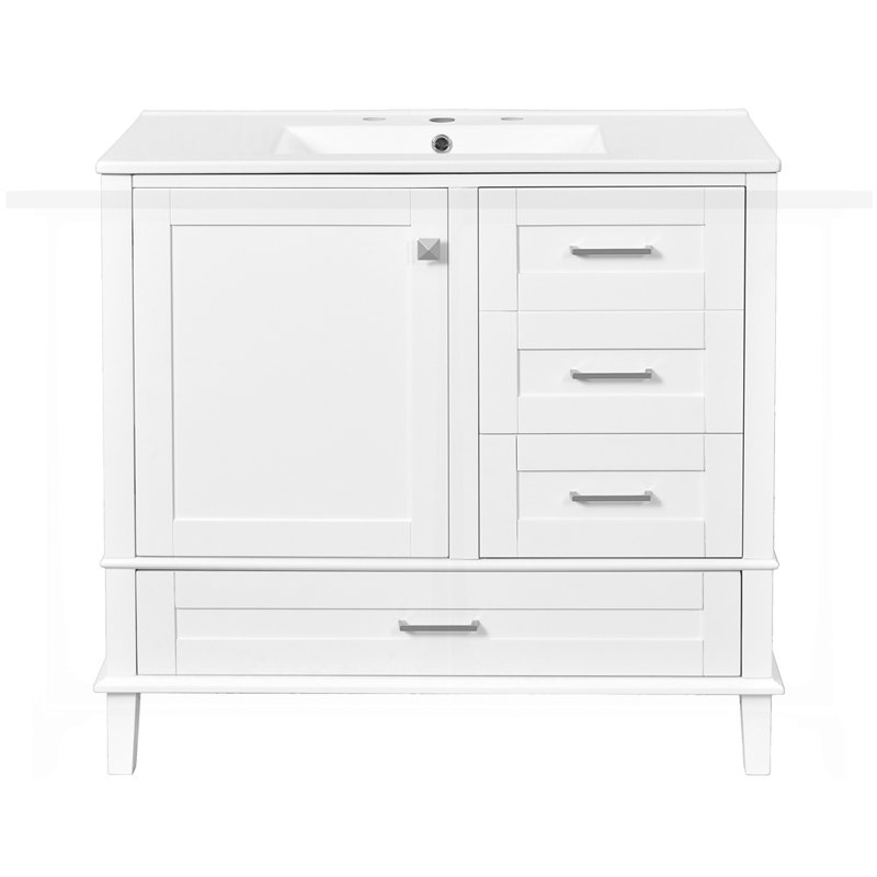 36" Bathroom Vanity with Solid Pine Frame, White