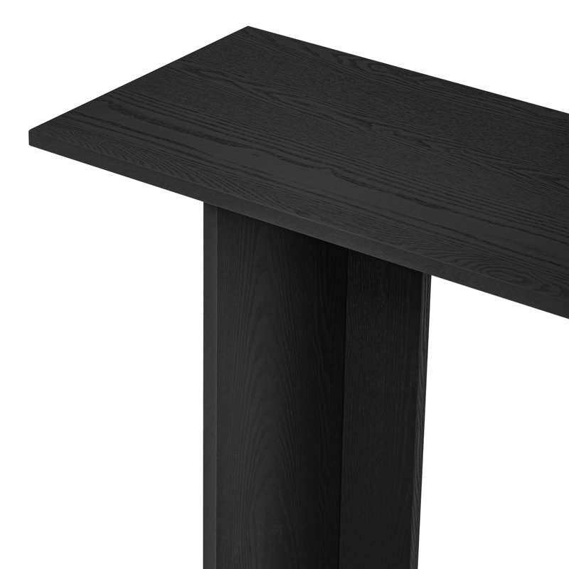 Modern and Curved Design Ash Veneer Console Table with Shelf, Black