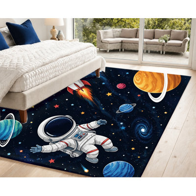 Tapis à motifs d'astronautes, de fusées et de planètes, design amusant et ludique, antidérapant, idéal pour décorer votre intérieur : chambre, salle de jeux, salon, appartement, etc.