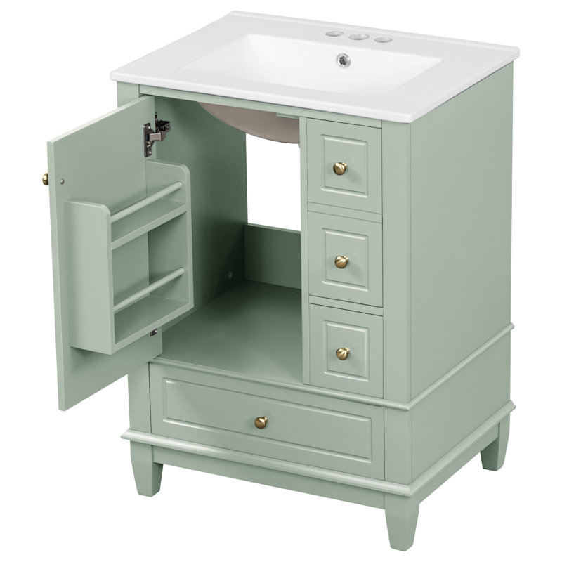 Meuble-lavabo compact et moderne avec lavabo, bois vert, pour les petites salles de bain