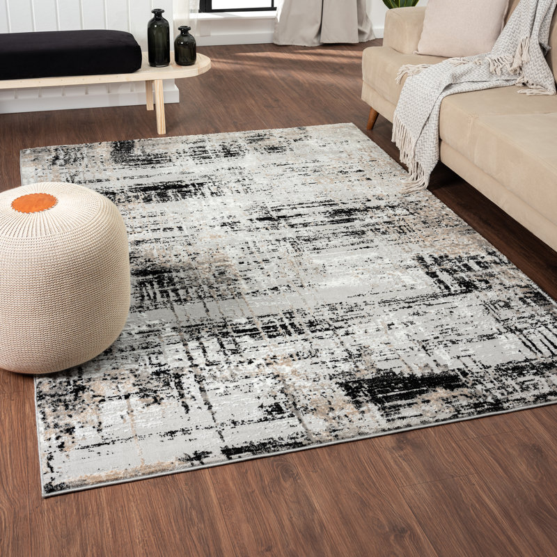 Tapis noir / blanc à motif abstrait Kailianna, Rectangle 5 pi x 7 pi