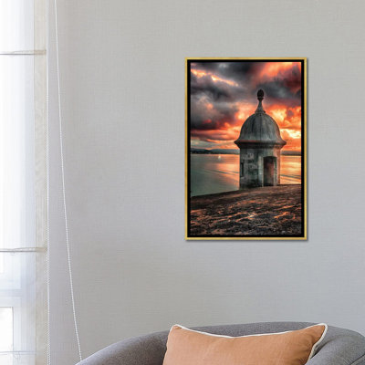Coucher de soleil avec un poteau de mitrailleuse par George Oze-impression