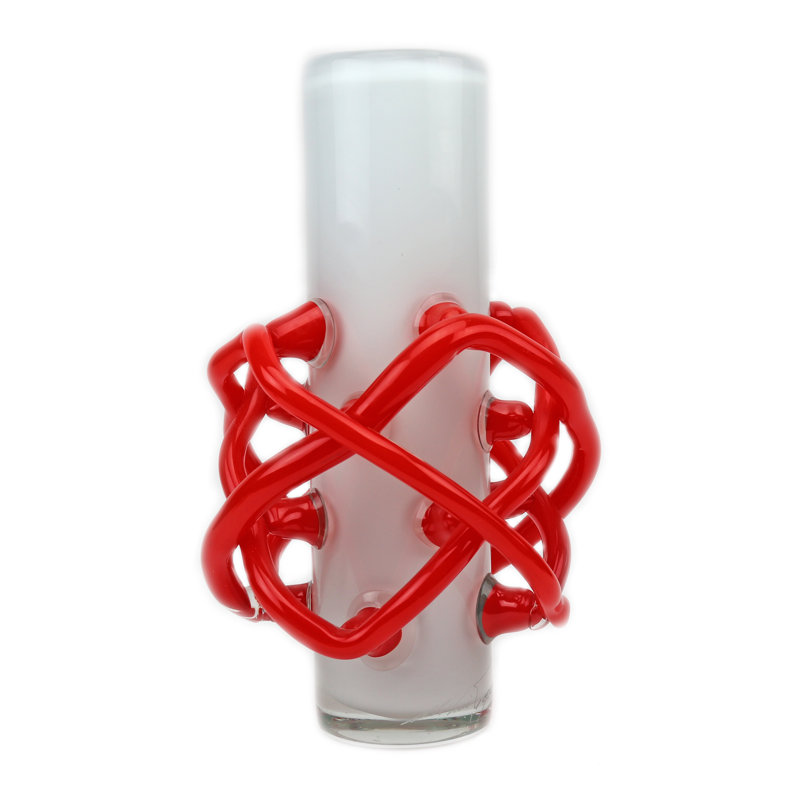 Saturn Handmade Glass Table Vase, White/Red