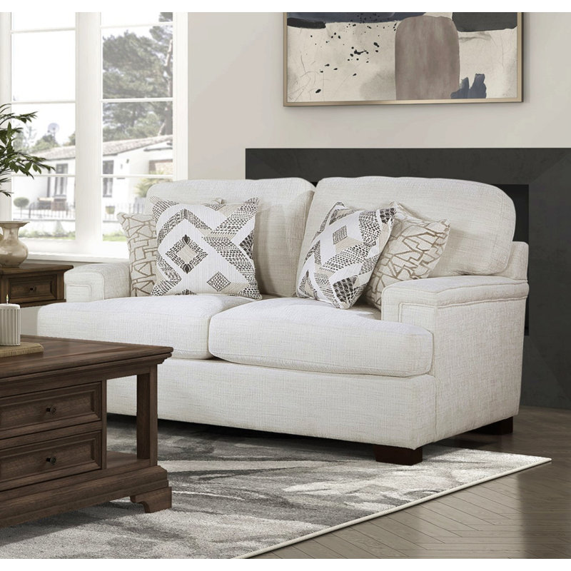 Moderne Élégance Confort Causeuse Crème Chenille Tissu D'ameublement Décoratif Coussins En Bois Massif Meubles De Salon 1 Pc