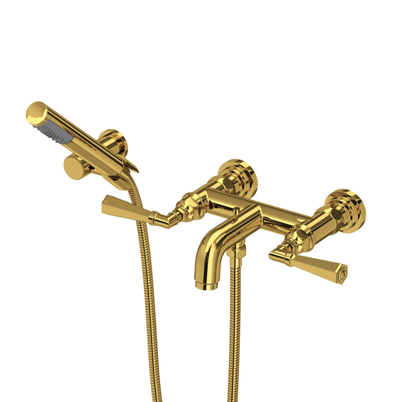 San Giovanni Exposed Wall Mount Tub Filler, Level, Unlacquered Brass