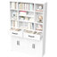 Bibliothèque en métal de 71 pouces de hauteur avec tiroirs, tablettes réglables et portes d'armoire pour l'organisation de la chambre à coucher