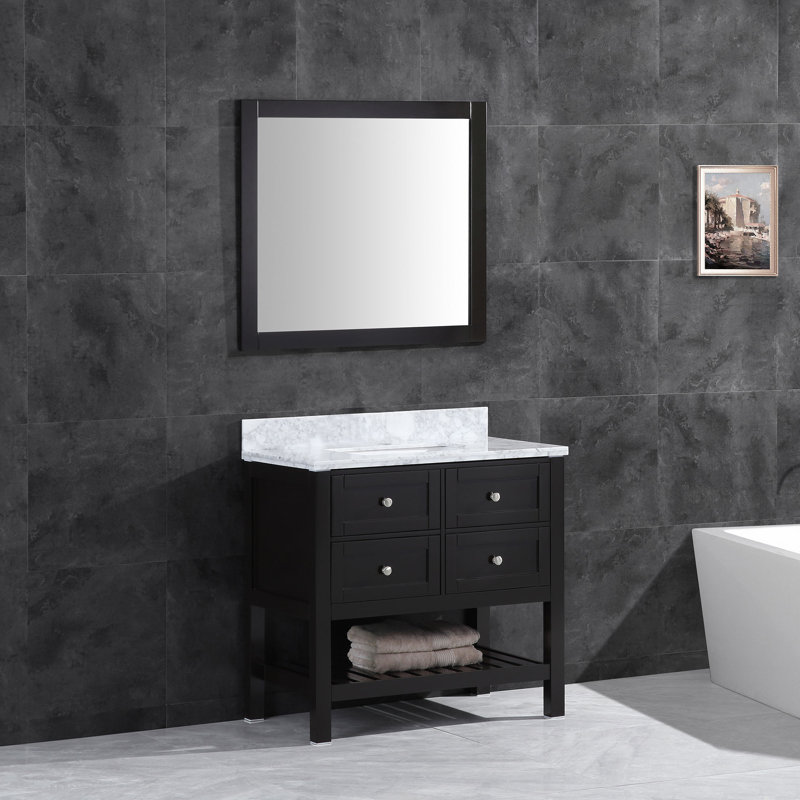 Sylar 29.5'' Single Bathroom Vanity with Marble Top, Black