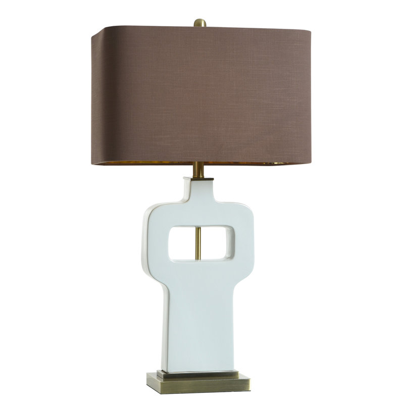 Norman Wyatt Home - Marasco - Lampe de table en céramique - blanc avec laiton antique - abat-jour brun