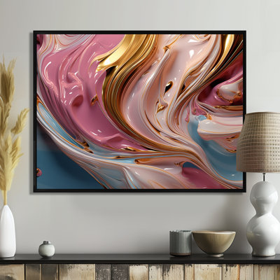 Décoration murale abstraite fluide or rose I - encre liquide
