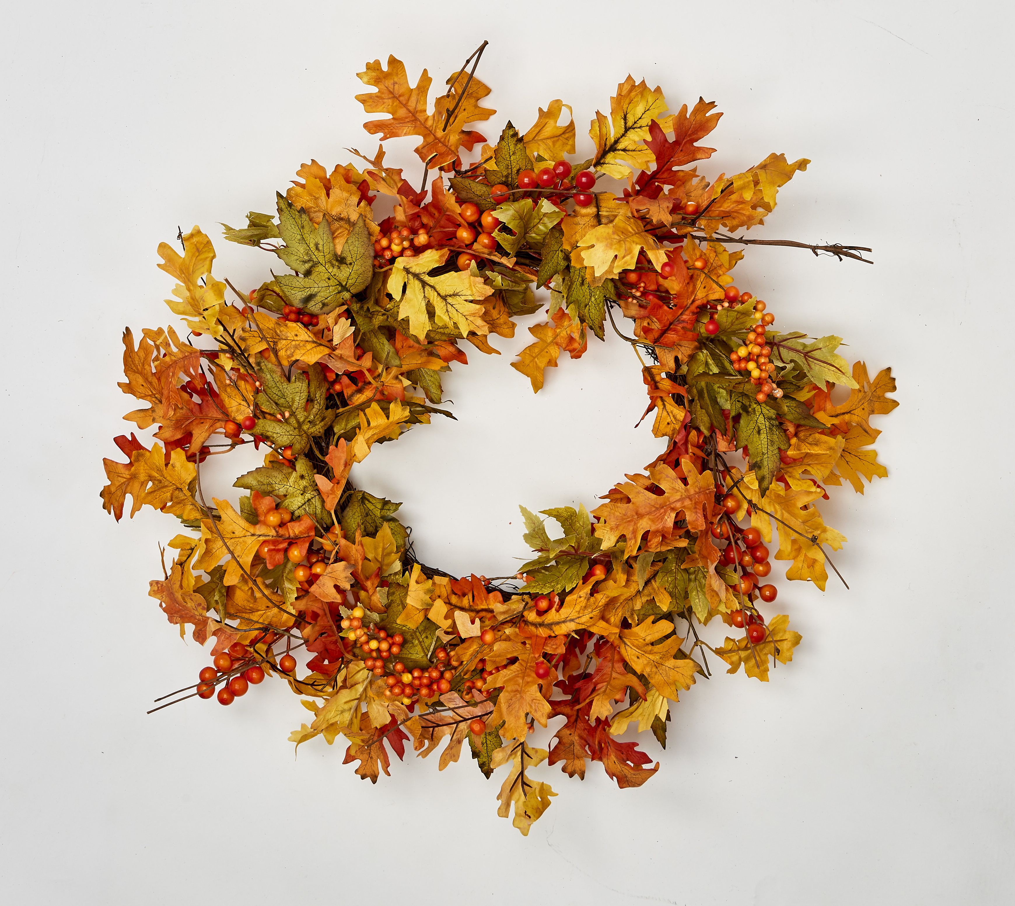 The Holiday Aisle® 24" Artificial Fall Leaves Wreath on Natural Twig ...