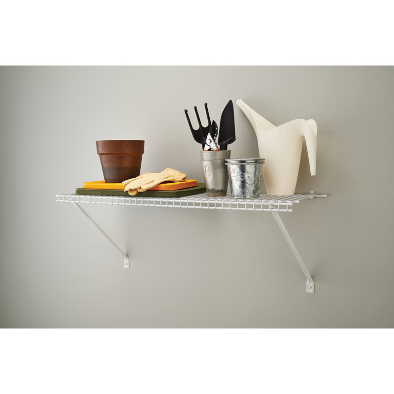 White Wire Shelf Kit 1 Tier Shelving Unit for Wardrobe or Utility Storage, 30.5cm H x 91.5cm W x 30.5cm D