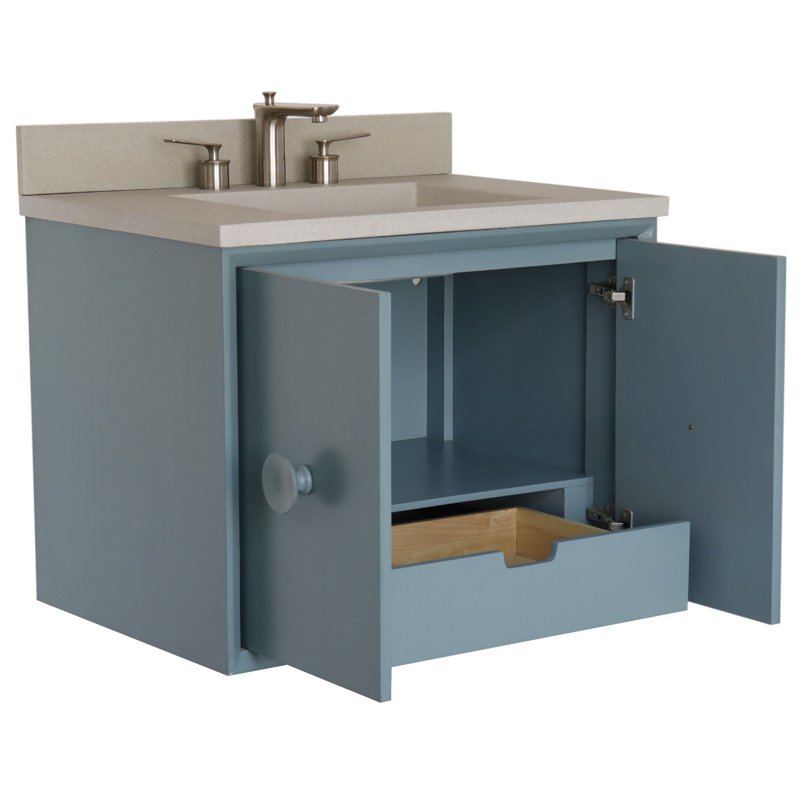 Ensemble de meuble-lavabo mural simple 31 po Crumley, Blanc, Turquoise / bleu
