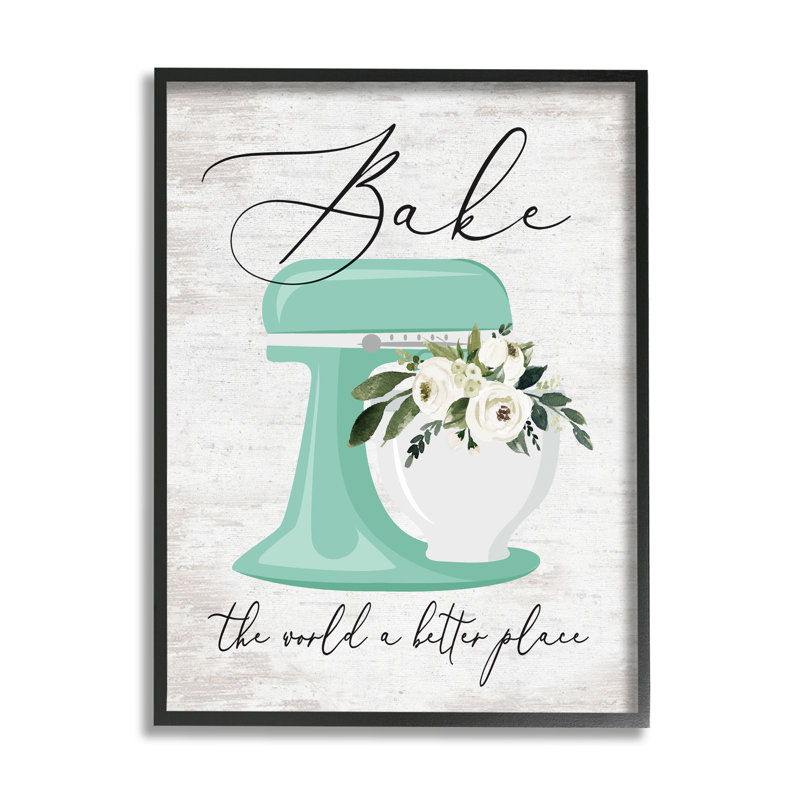 «Bake The World Expression on Wood» par impression en lettres et en lignes, H 14 po x l 11 po x P 1,5 po, Cadre noir